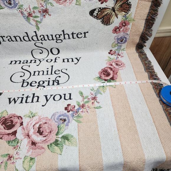 Floral "Granddaughter So Many of My Smiles Begin with You" Fringe Throw Blanket - Picture 3 of 5